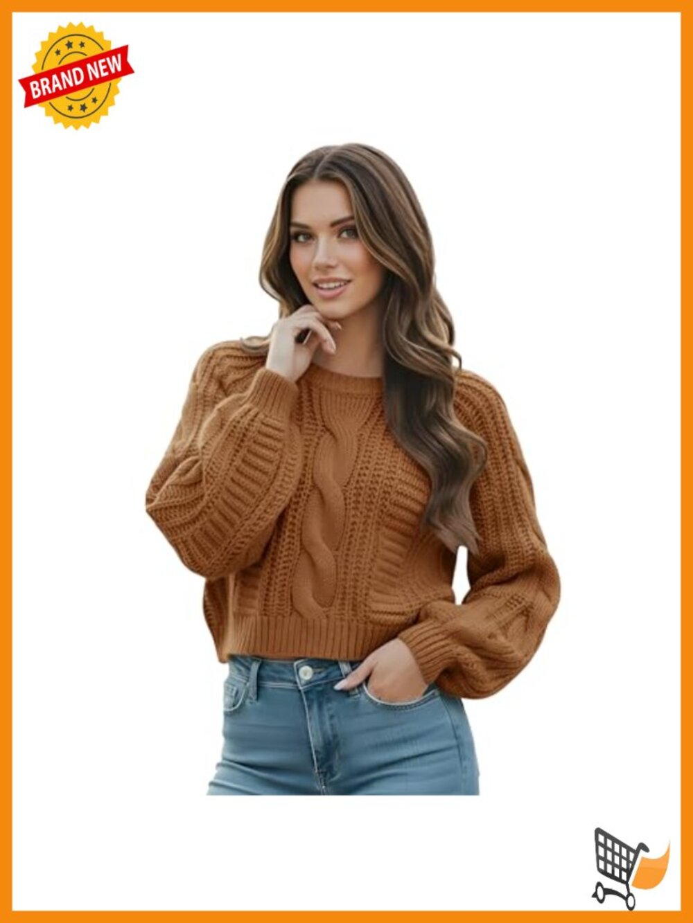 Cropped Cable Knit Sweater Soft Warm Long Sleeve Pullover Fall Winter Casual